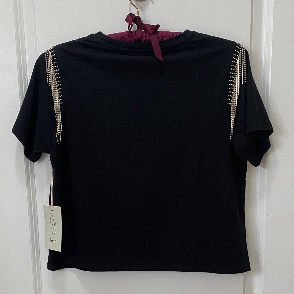 Joie Black Short Sleeve Top with Rhinestone Accents - Picture 3 of 4